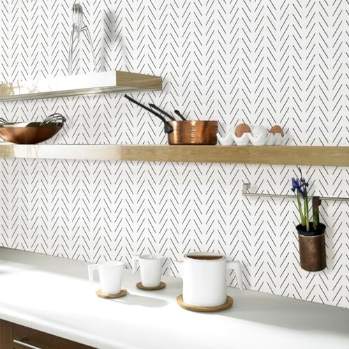 Erfoni Black and White Peel and Stick Wallpaper Herringbone Contact Paper - Image 5