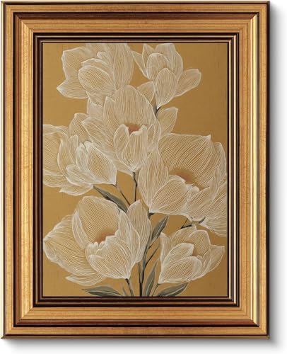 Gold Framed Wall Art, Vintage White Magnolia Flowers Line Canvas Prints by YDNAKLX
