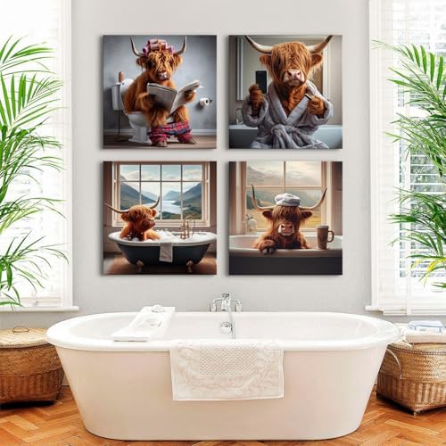 Rustic Cow Wall Art Funny Bathroom Wall Decor Abstract Wildlife Pictures - Image 2