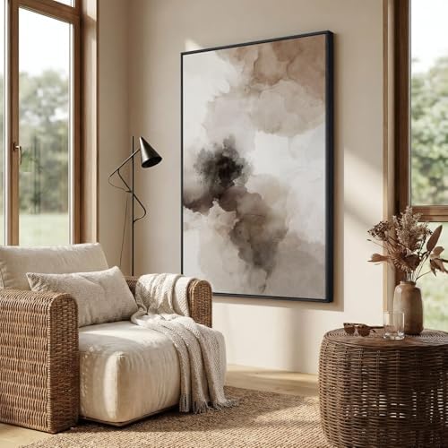 Extra Large Framed Brown Beige Abstract Wall Art - Image 2