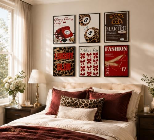 6Pcs Trendy Leopard Wall Art Gallery Girly Prints Red Fashion Wall Canvas - Image 5