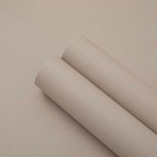 24"x393" Light Brown Fabric Peel and Stick Flax Textured Wallpaper - Image 7