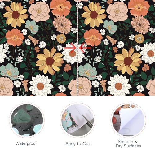 17.7" x 118" Vintage Floral Wallpaper Peel and Stick Boho Floral Contact Paper - Image 4