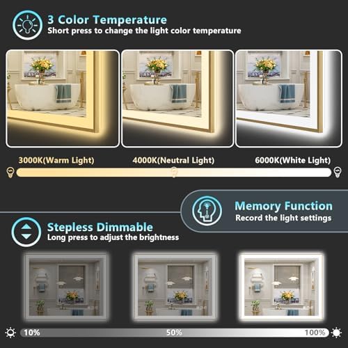 30x36 Gold LED Bathroom Mirror - Image 4
