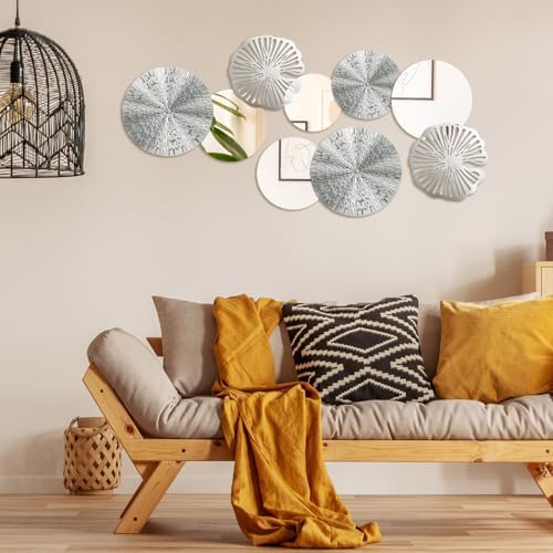 Hicarer Silver Mirror Wall Decor, Round Wall Mirror, Metal Art Decor - Image 5