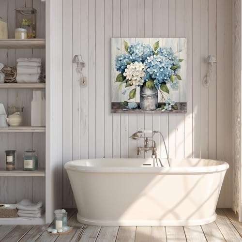 IAFWZX Wrapped Canvas Rustic Blue Hydrangea Wall Art 12x12 in - Image 4