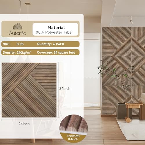 Acoustic Panels, 6 Pack, 23.6" x 23.6" Sound Panels, Natural Walnut - Image 2