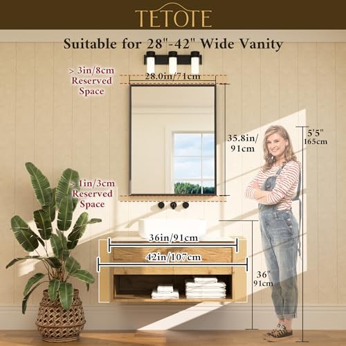 TETOTE Brushed Gold Mirror for Bathroom Sink 28" x 36" Beveled Frame Brushed - Image 6