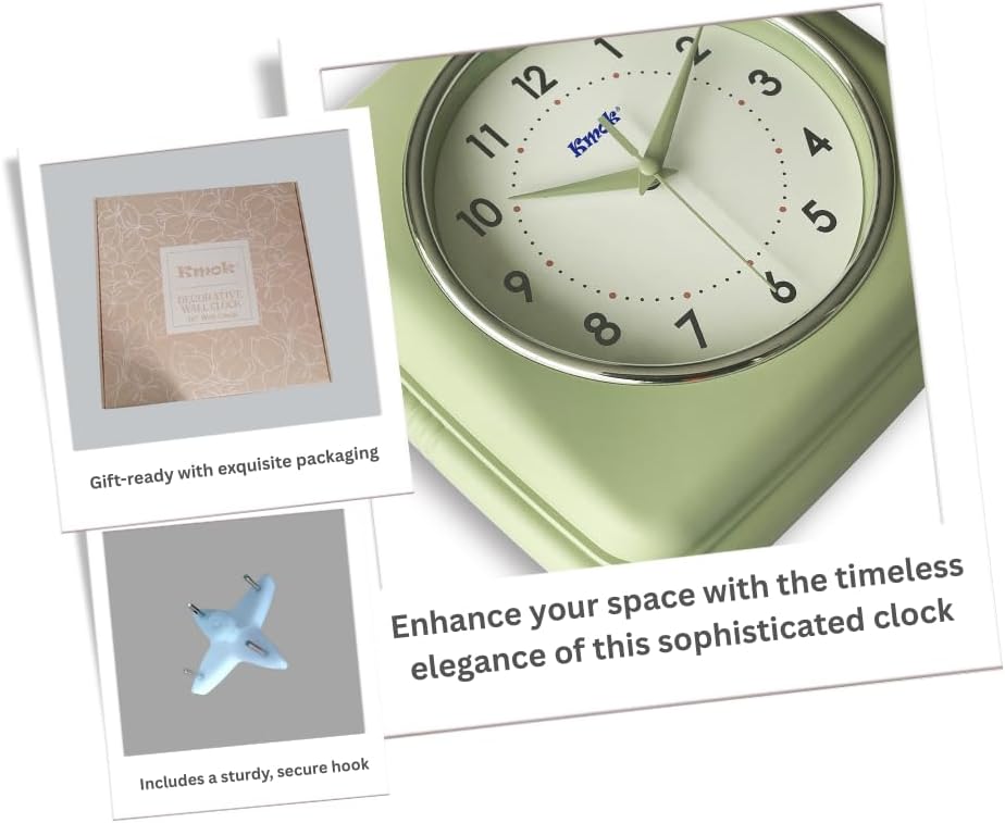 9" Retro Square Wall Clock, Pastel Green - Image 5