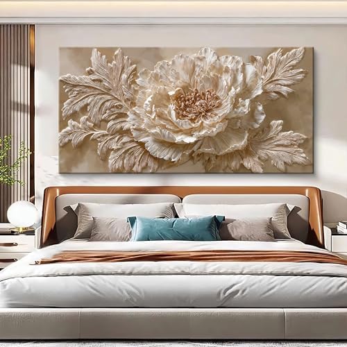 Modern Neutral Floral Large Canvas Wall Art Decor - Image 2