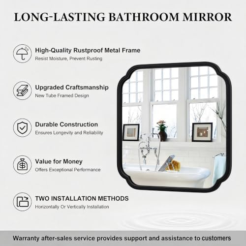 Ferytange 24 x 24 Inch Matte Black Metal Framed Bathroom Vanity Mirror - Image 5