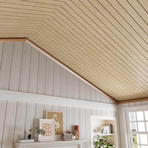 VEELIKE 30''x118'' Large Roll Wood Slat Wall Panel Peel and Stick Light Oak - Image 5