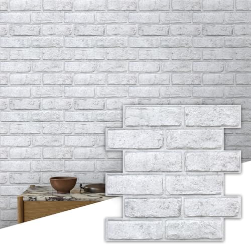 Commomy 3D Faux Brick Wall Panels Grey Spots White 11.8" x 11.8" by CommomyDecor
