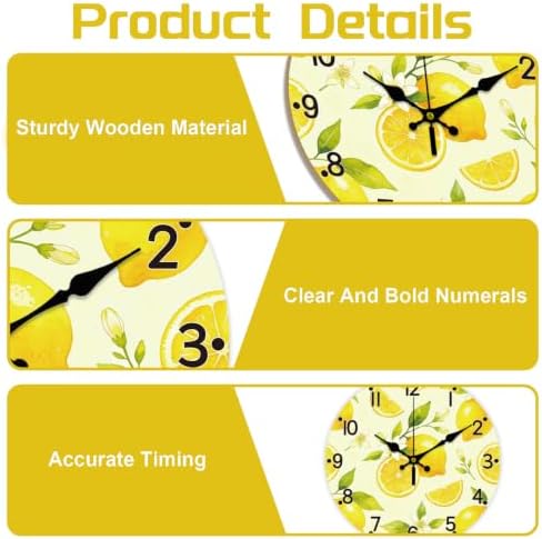 Lemon Wall Clock Silent Non-Ticking 12" - Image 3