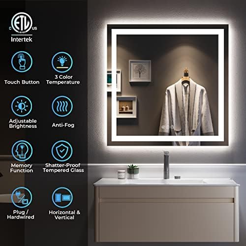 36x36 LED Bathroom Mirror with Lights, Lighted Vanity Mirror - Image 2