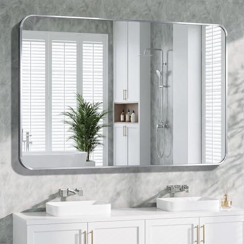 Bathroom Mirror, 30X55 Inch Black Metal Framed Mirror by KOONMI