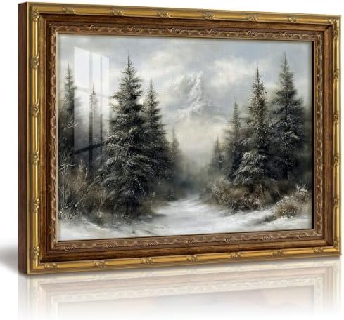InSimSea Gold Framed Winter Forest Wall Art, Landscape Painting, 13x16 Inch by InSimSeaArt