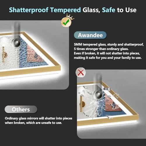 55x36 Gold Beveled LED Lighted Bathroom Mirror, Backlit & Front Lit - Image 7