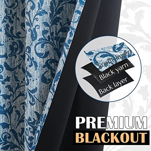 jinchan Blue Floral Blackout Curtains 84 Inch Farmhouse Grommet 2 Panels - Image 3