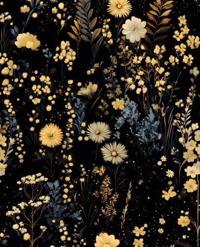 Dark Retro Moody Wildflower Peel and Stick Wallpaper 17.5" x 118" by VOLEAARWALLPAPER