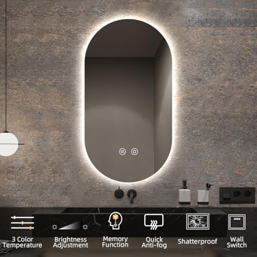 24" W x 40" H Frameless Oval LED Bathroom Mirror - Image 6