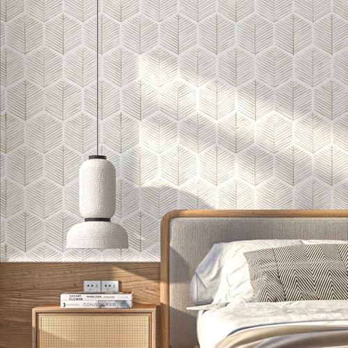 MelunMer Geometric Peel and Stick Wallpaper Boho Beige White 17.3''×118'' - Image 5