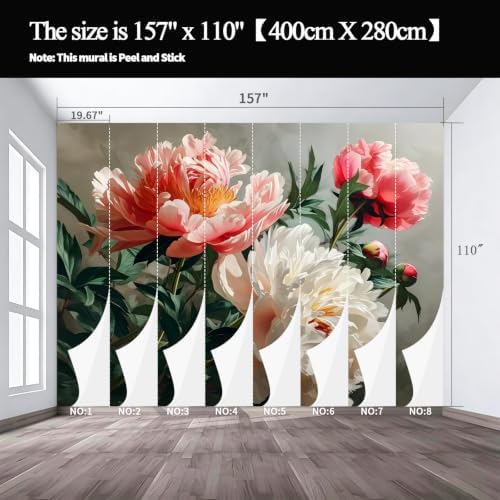 The blooming and full peony self-adhesive mural creates an elegant, and vibrant - Image 3