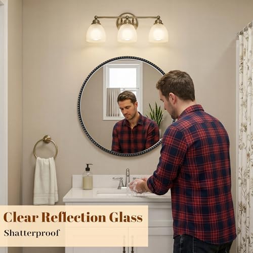 Vintage Round Mirror, 28 Inch Wall-Mounted - Image 6