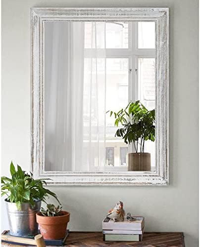 Wall Mirror with Rustic Wood Frame Rectangle Hanging Mirrors - Image 3