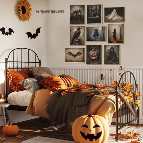 Halloween Posters Wall Art Set of 9, Dark Academia Headless Horseman Wall Decor - Image 6