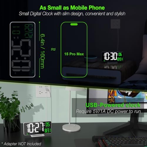 KOSUMOSU Alarm Clock for Bedroom, 6.7" Led Desk Digital Clock, Mirror Clock - Image 2