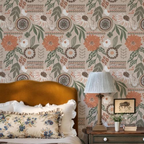 Simon&Siff Boho Sun Floral Retro Peel and Stick Wallpaper 17.3" x 1200" - Image 5