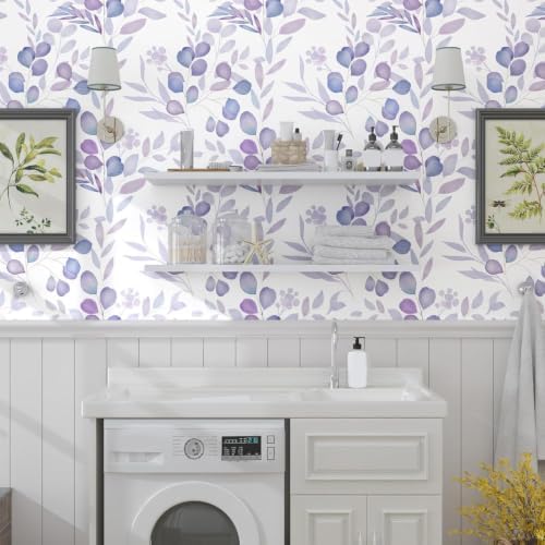 Serene Purple Leaf Botanical Peel and Stick Wallpaper 17.5" x 787" - Image 4