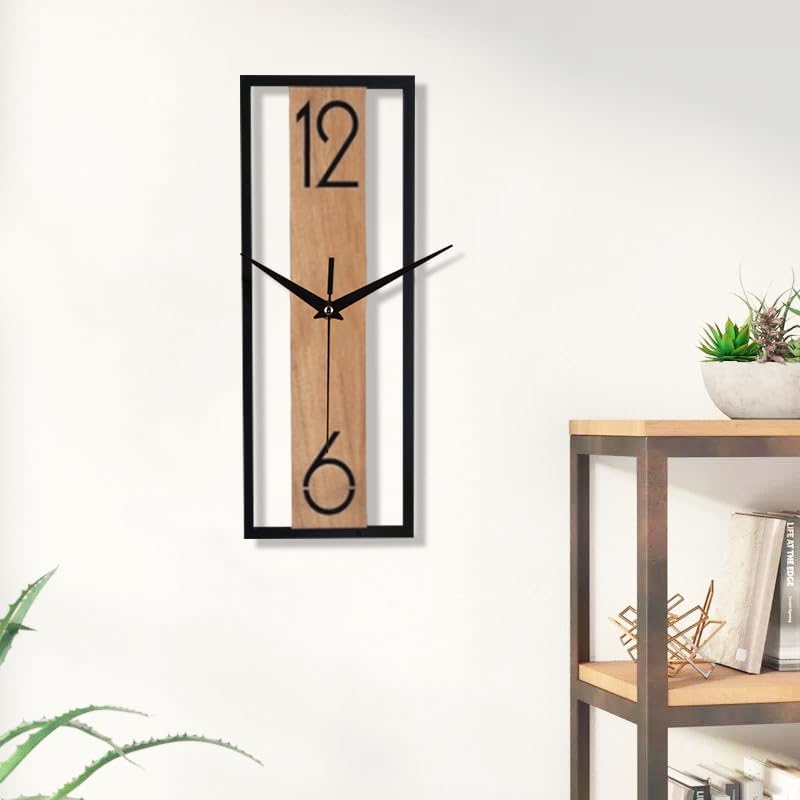 Modern Rectangular Wall Clock 16 Inch, Minimalist Wooden & Black Frame Silent - Image 4