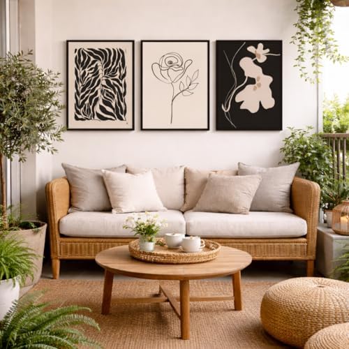 Abstract Botanical Framed Wall Art, 3 Piece Boho Line Art Set - Image 3