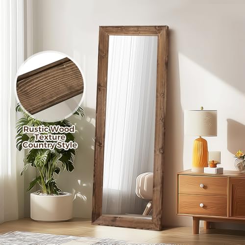 58x22in Full Length Mirror, Rustic Brown Beveled Wood Frame - Image 5