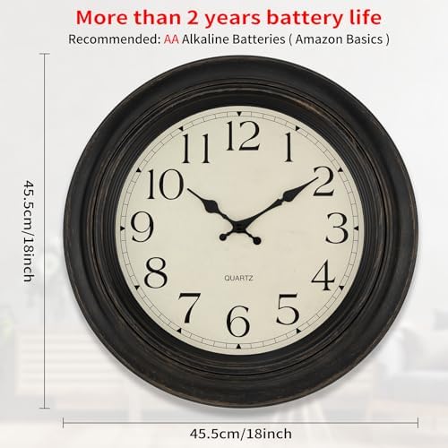 Foxtop Large Retro Wall Clock Silent Battery Operated Clock 18" Bronze - Image 2