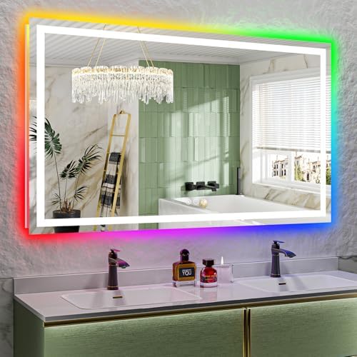 66x40 LED Bathroom Mirror with Lights, RGB Backlit Lighted Mirror by YEELAIT