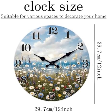 XFM Silent Beach Flowers Wall Clock 12 Inch Blue Coastal - Image 5