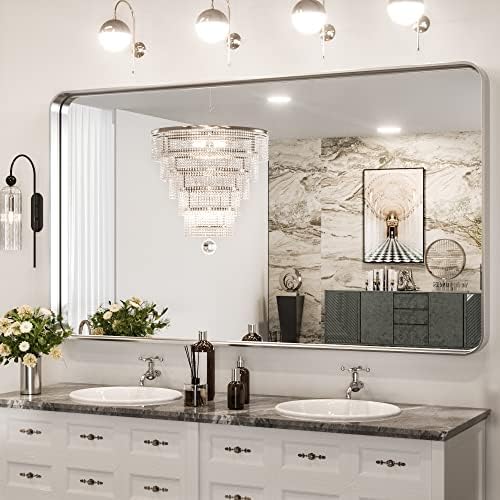 TokeShimi 60 x 36 Inch Brushed Silver Bathroom Mirror by TokeShimi