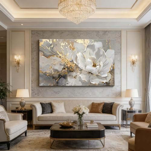 ONEOLTN Texture Platinum Peony Picture Print Canvas Wall Art Living Room Office - Image 2