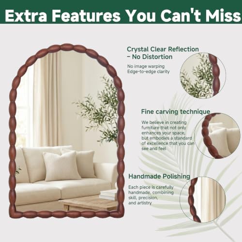 36"x24" Arched Solid Wood Farmhouse Decorative Wall Mirror - Image 5