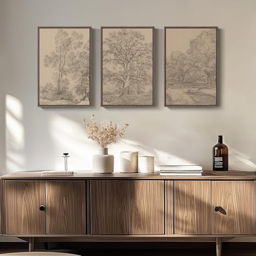 Framed Vintage Neutral Tree Sketch 3 Piece Wall Art Bedroom, 16x24 Inch - Image 3