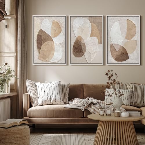 MUDECOR Framed Canvas Print Wall Art Abstract Beige Brown Layered Shapes - Image 4