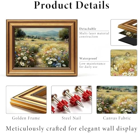 IMNTSD Framed Vintage Tuscan Landscape Wall Art, Wildflower Meadow Countryside - Image 3