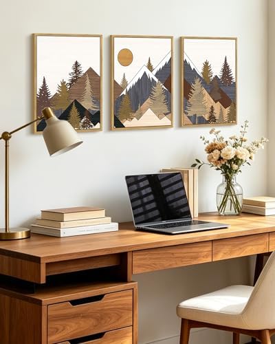 KUVIOKE Landscape Mountain Wall Art Set 11x14in Natural Framed - Image 2