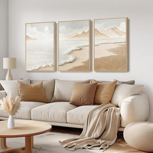Framed Boho Beach Wall Art, 3 Piece Ocean Decor by Cuspin