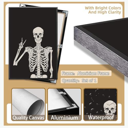 Funny Black Skeleton Canvas Wall Art Spooky Decor Halloween Poster High Hand - Image 7