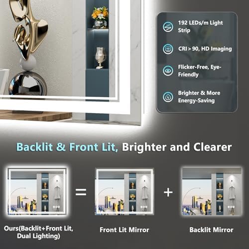 40x24 LED Bathroom Mirror, Backlit & Front Lit Lighted Mirror - Image 3