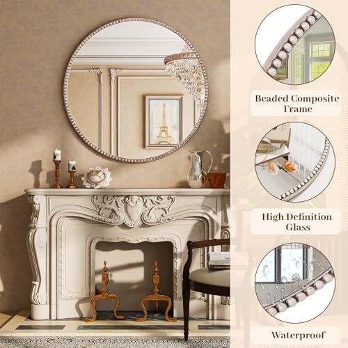 Vintage Round Mirror, 36 Inch Wall-Mounted - Image 5